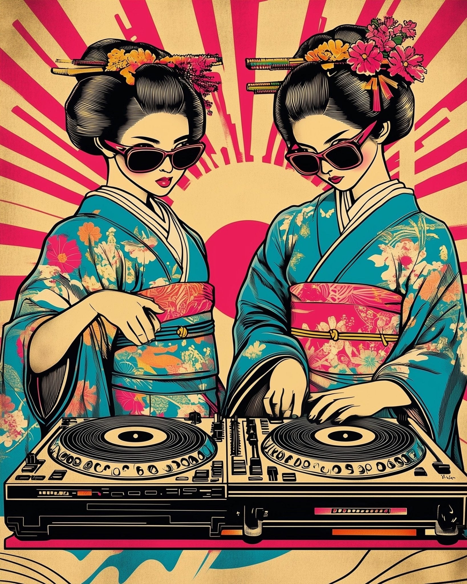 Geisha DJs in Tokyo Vibes Pop Art - Fixed Kits - Paint By Numbers Kit