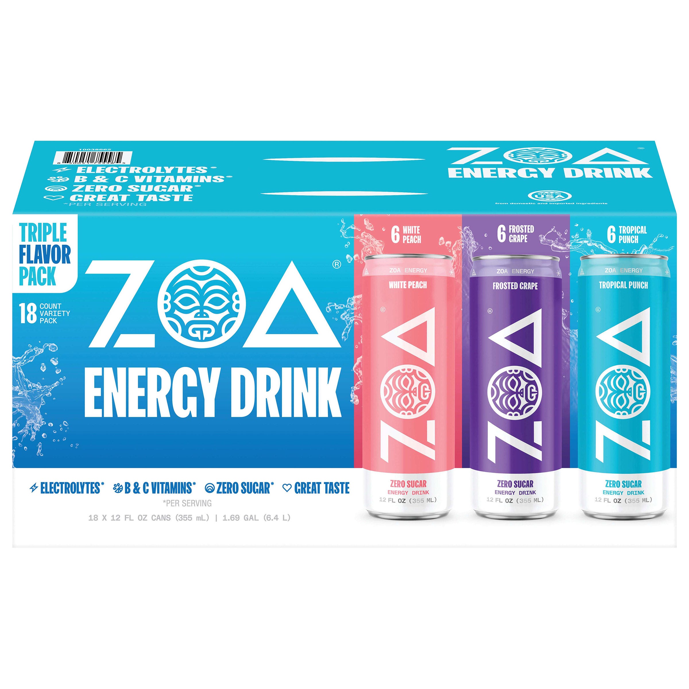 ZOA Energy Drink, Variety Pack, 12 fl oz, 18-count | Costco