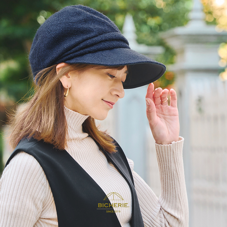 100%完全遮光 日本製 美シェリ キャスケット つば9cm 帽子 ざっくり