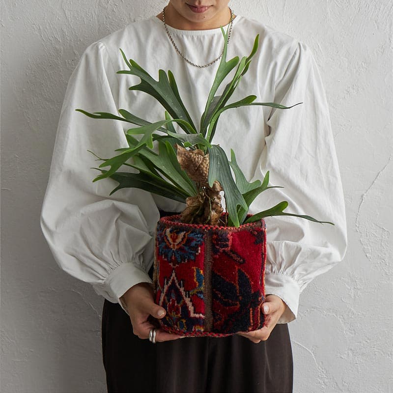 一点もので、一生もの】トライバルヴィンテージラグポット 約18x18cm E