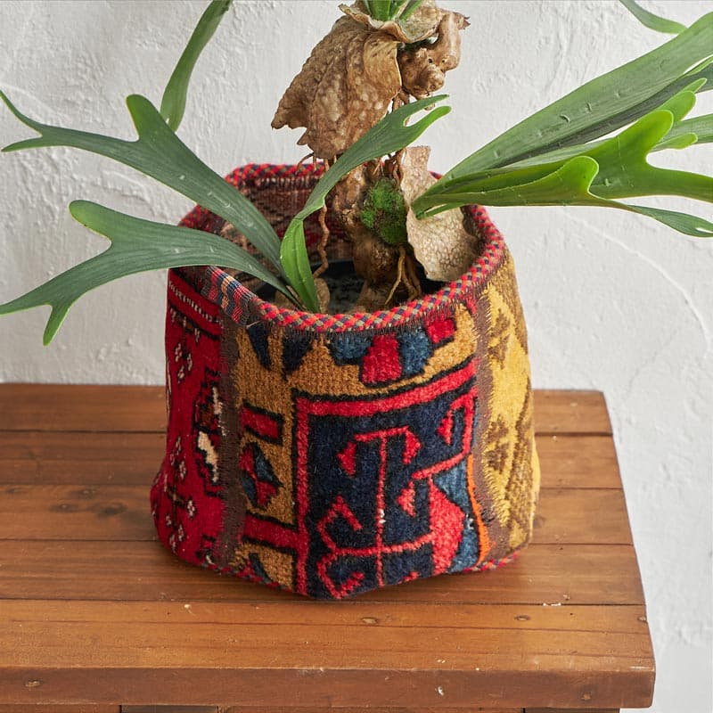 一点もので、一生もの】トライバルヴィンテージラグポット 約18x18cm E