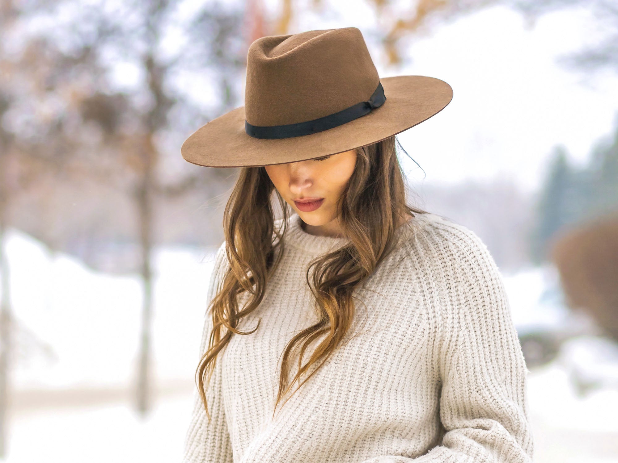 Wool Felt Flat Brim Hat | Trendly Giza Women's Fedora – Bigalli