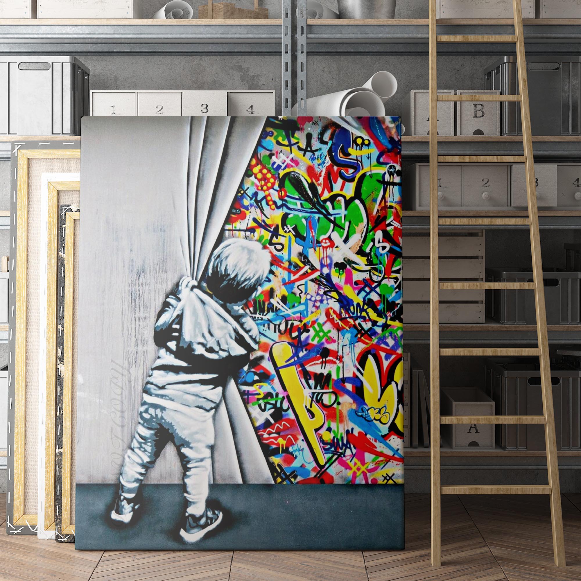 Banksy Behind The Curtain Canvas Wall Art Prints – Big Canvas Art