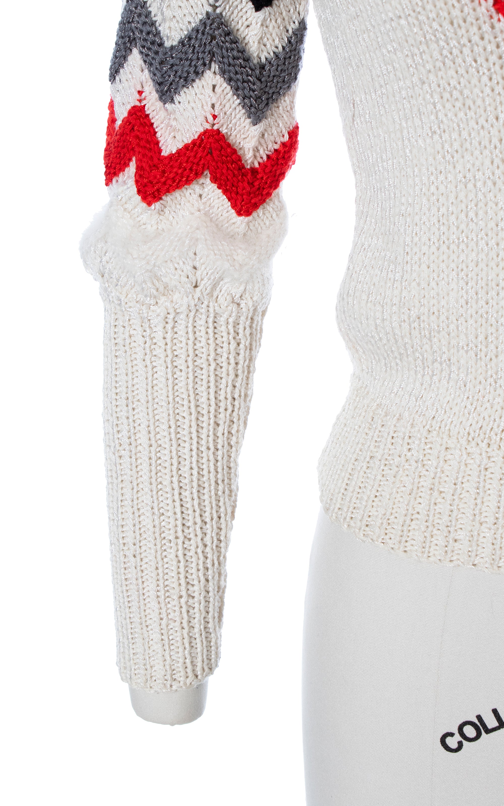 1980s Chevron Knit Rayon Angora Sweater | x-small/small – Birthday