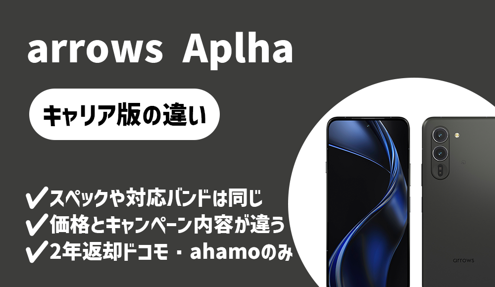 arrows Alphaのキャリア版(ドコモ版・楽天モバイル版)とSIMフリー版の