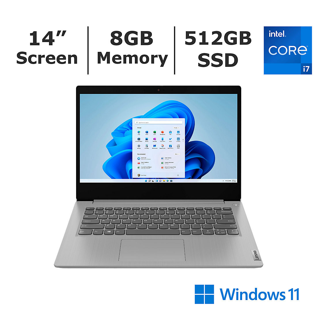 Lenovo IdeaPad 3 Notebook, Intel Core i7-1165G7 Upto 4.7GHz, 8GB