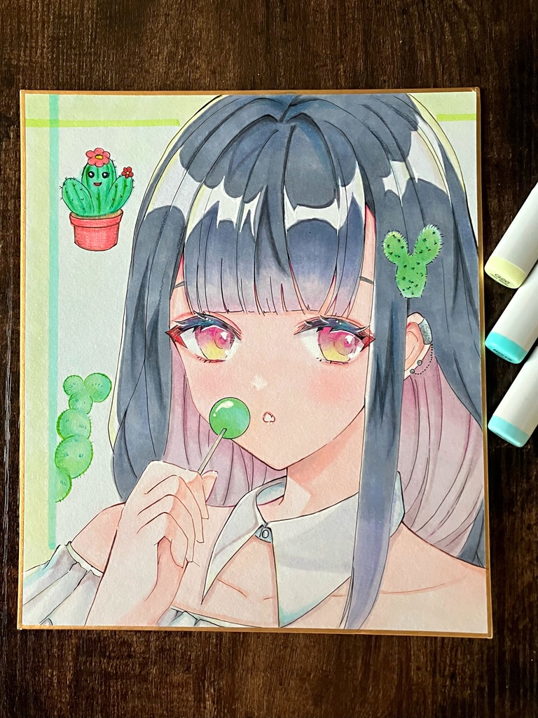 手描きアナログ色紙一点物 コピック色紙 tikutikuちゃん 原画販売