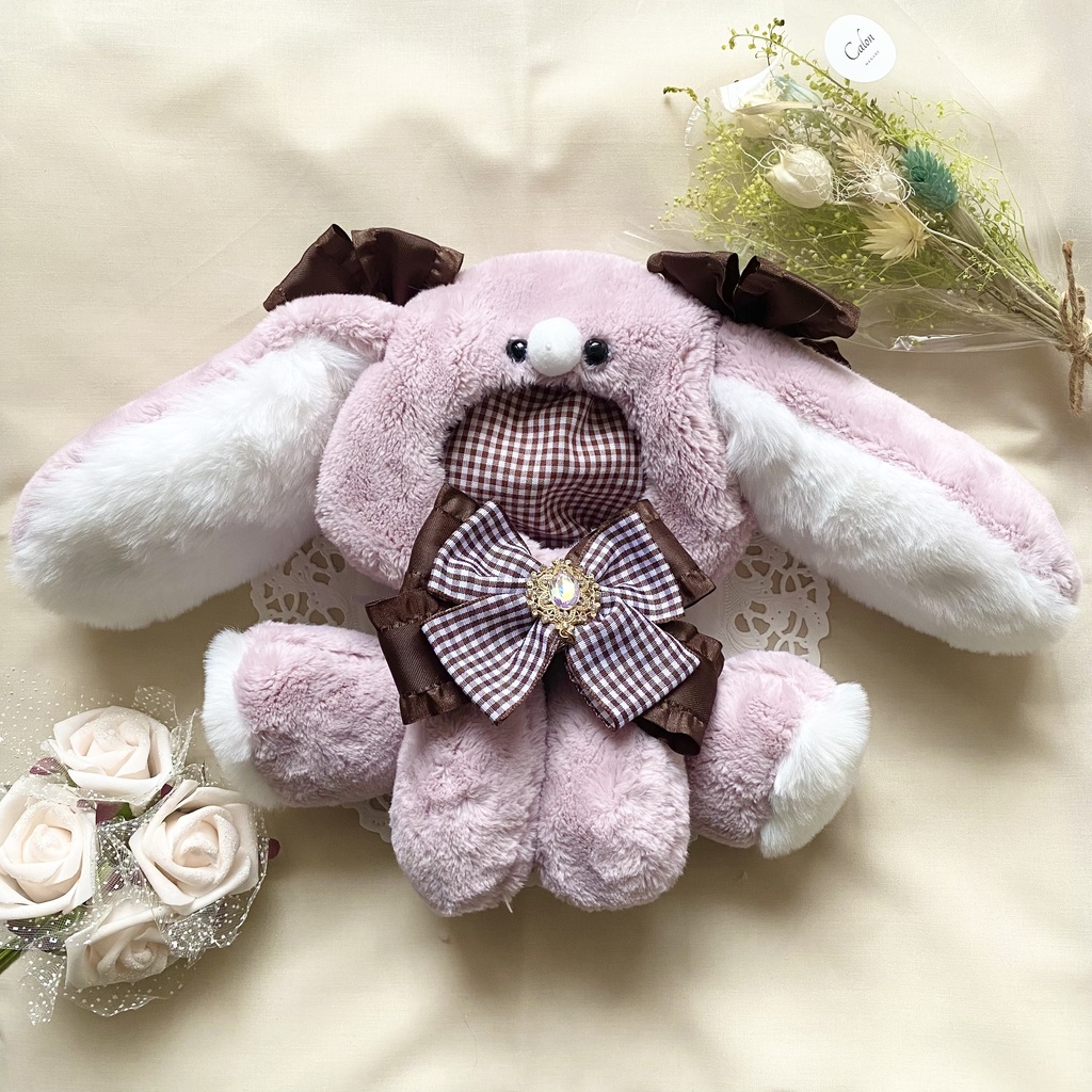 甘ロリホイップ千鳥柄×しろねこ】おすわりぬい服 16cm 甘ロリホイップ