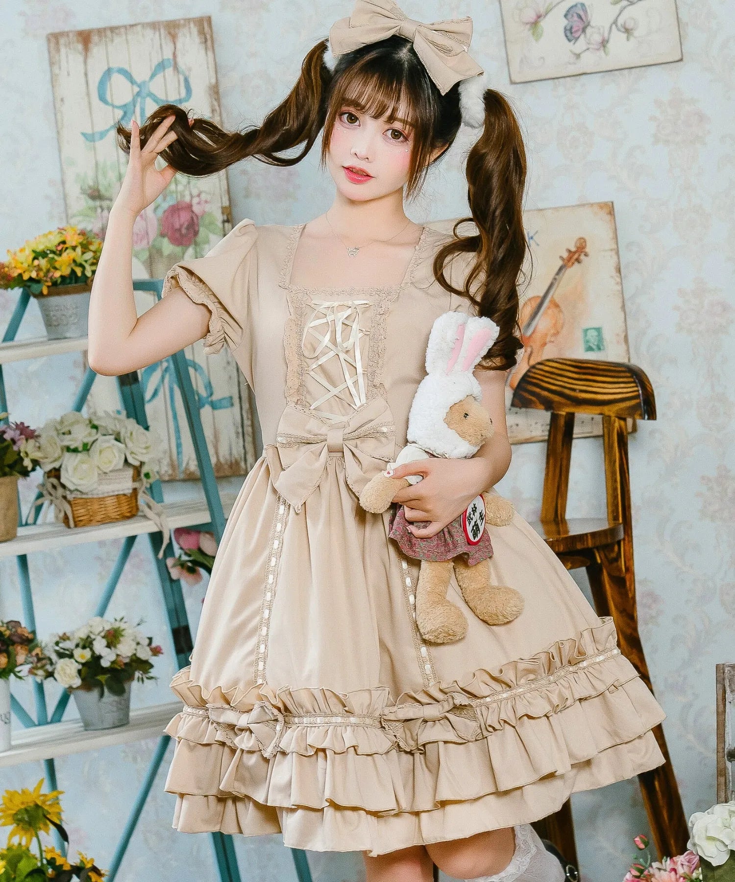 ケープつきはしごレースのリボンドレス(袖取り外し可能♪) | BODYLINE