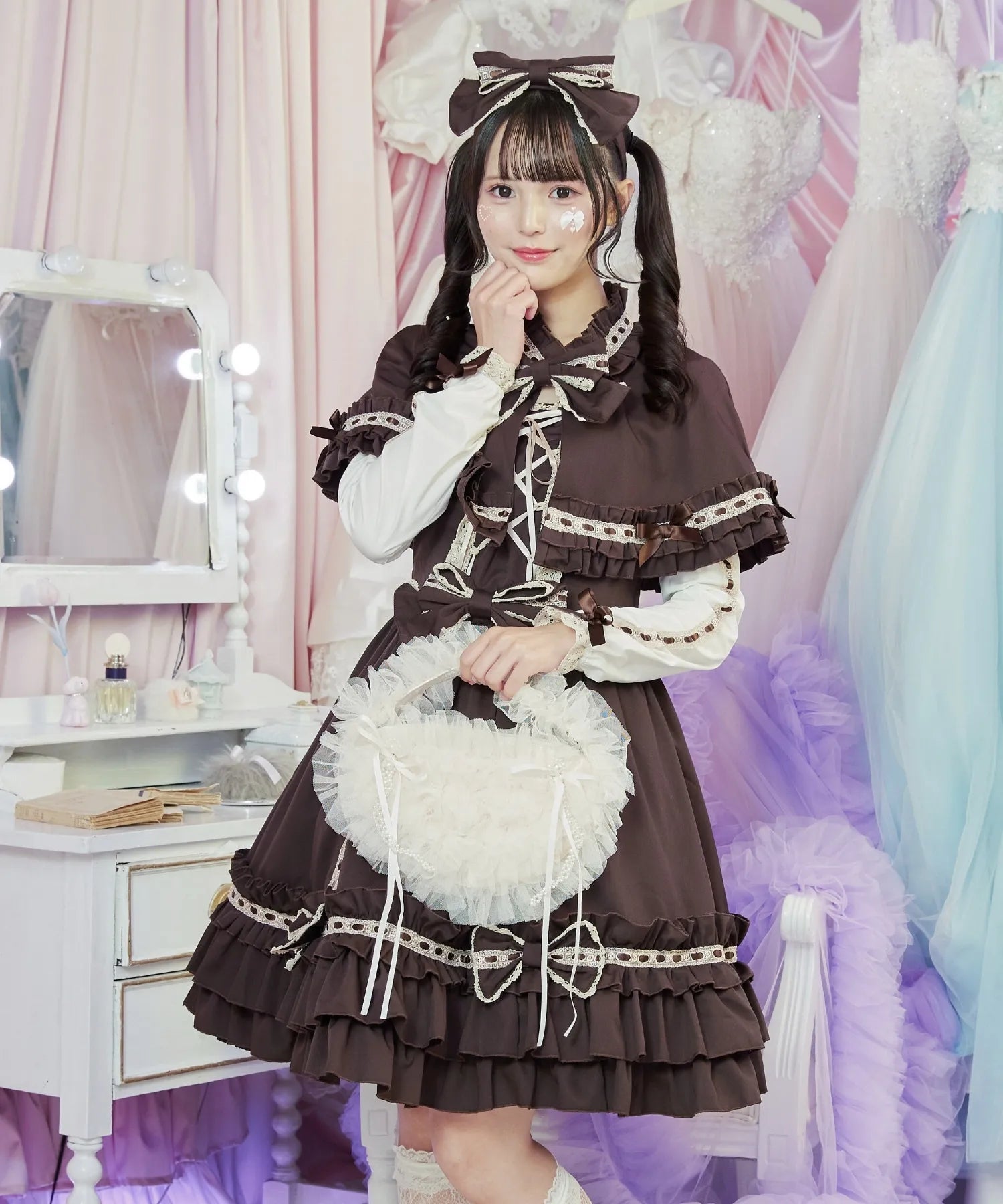 ケープつきはしごレースのリボンドレス(袖取り外し可能♪) | BODYLINE