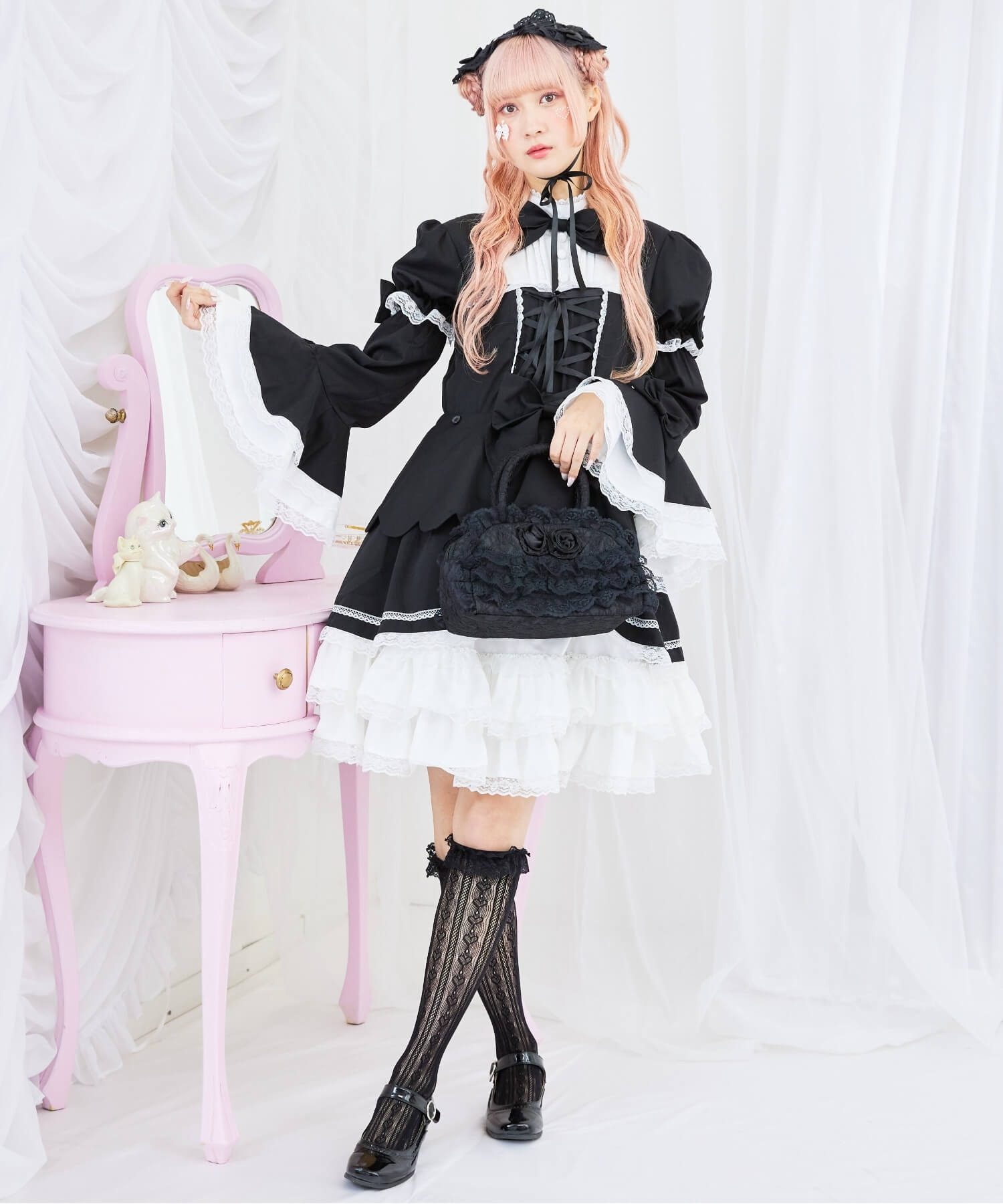 2way スカラップフリルの姫袖ワンピース 3点セット | BODYLINE & LunaBelle