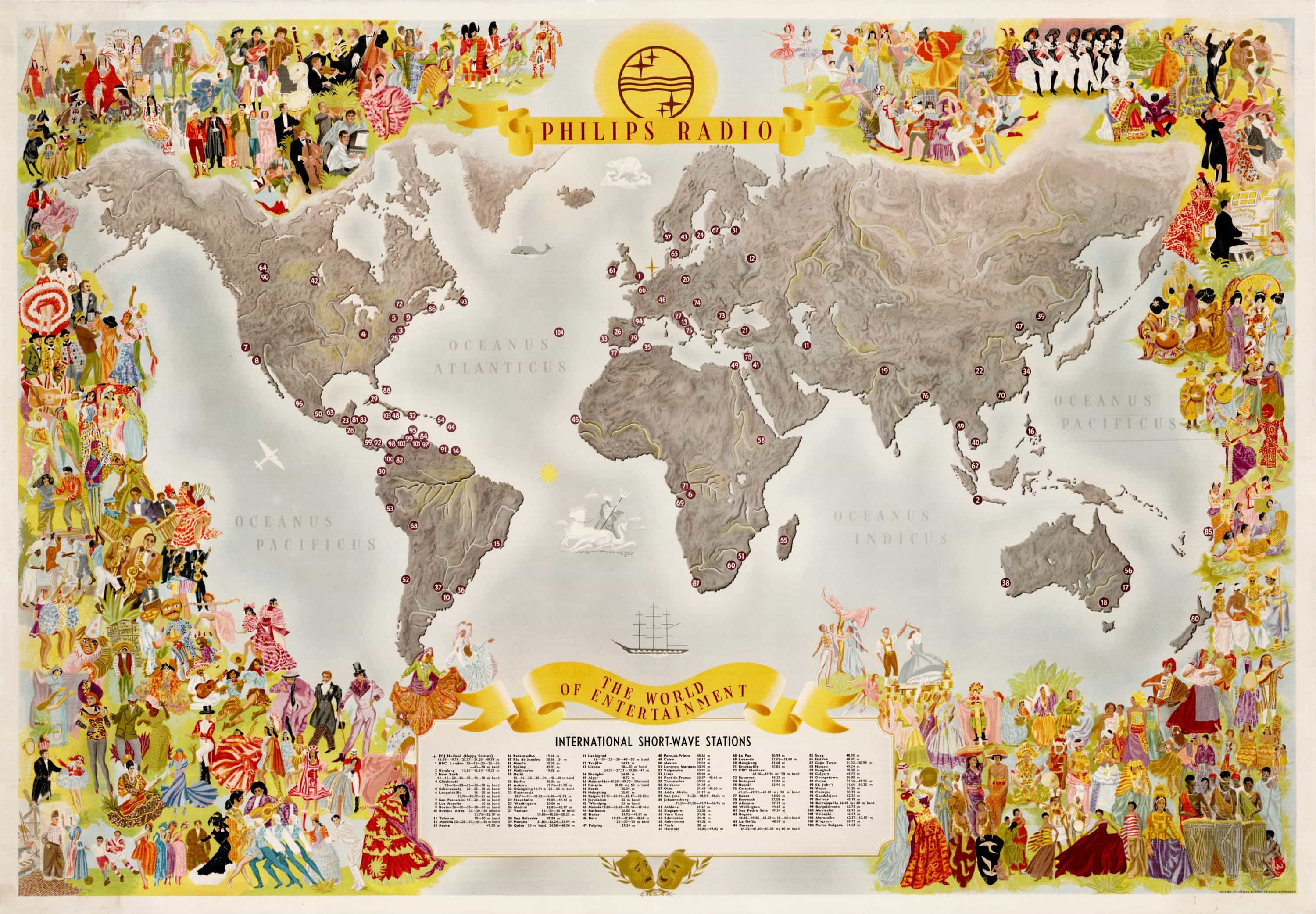 Spectacular Philips Radio map of the World of Entertainment - Rare
