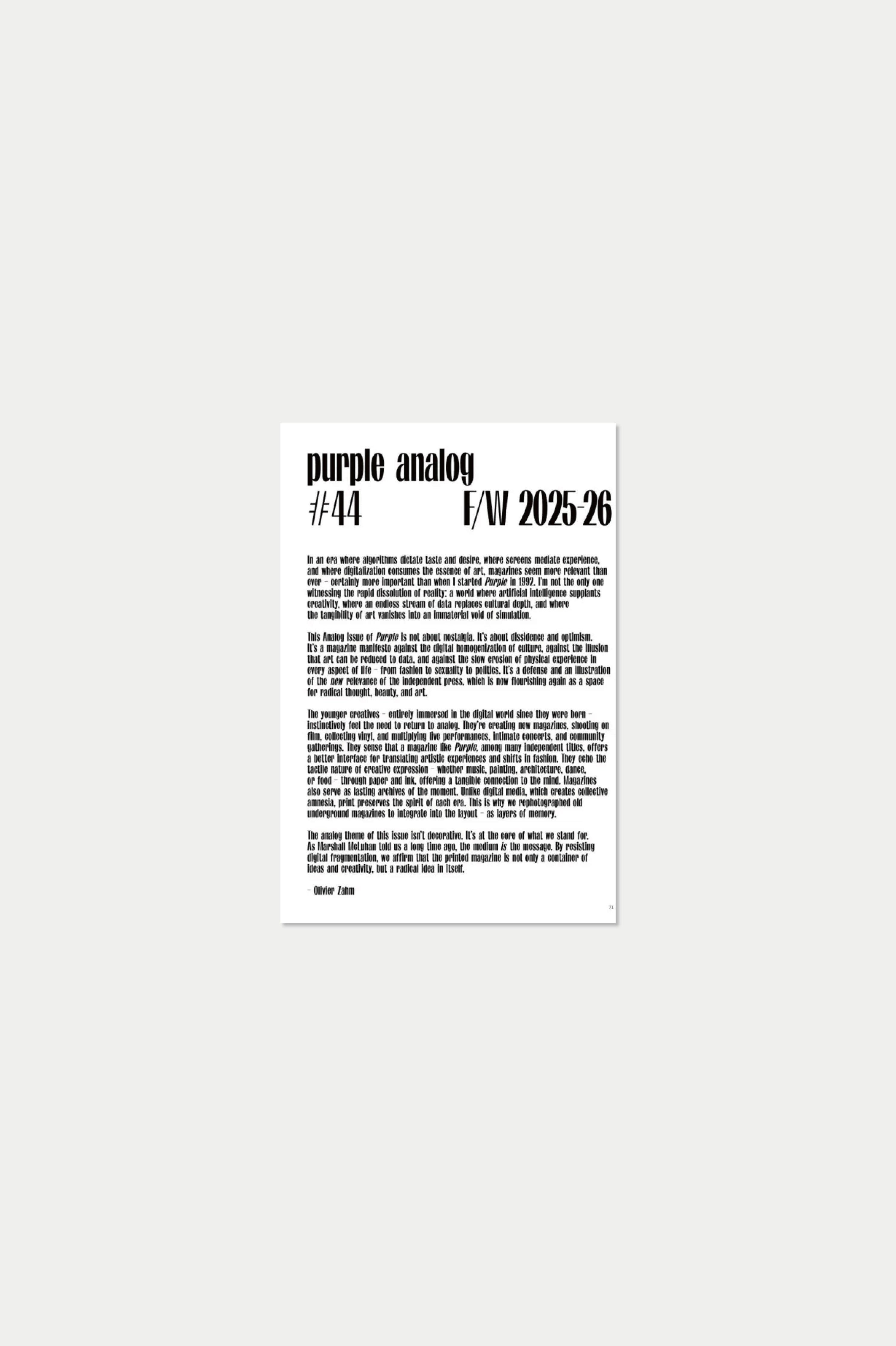 PURPLE #44 F/W 2025 The Analog Issue Duran Lantink by Mark