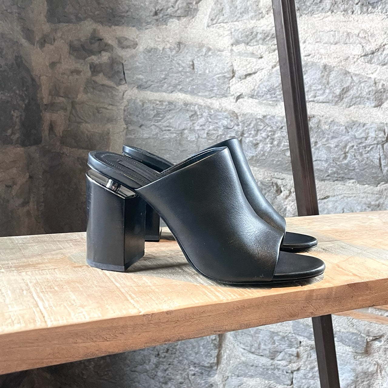 Alexander Wang Black Leather Avery Floating Heeled Mules