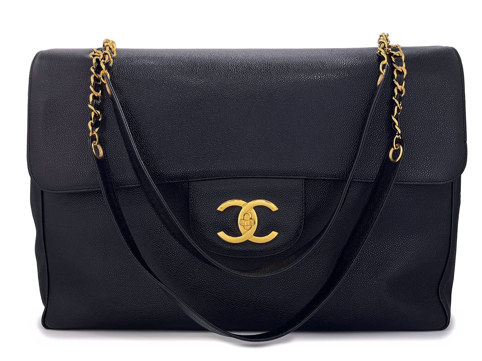 Chanel 1994 Vintage Black Caviar Supermodel XXL Flap Bag Weekender