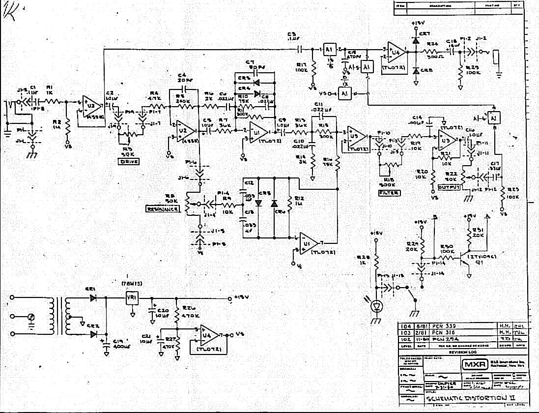 音響的電子工作: MXR distortion II を作ってみた。
