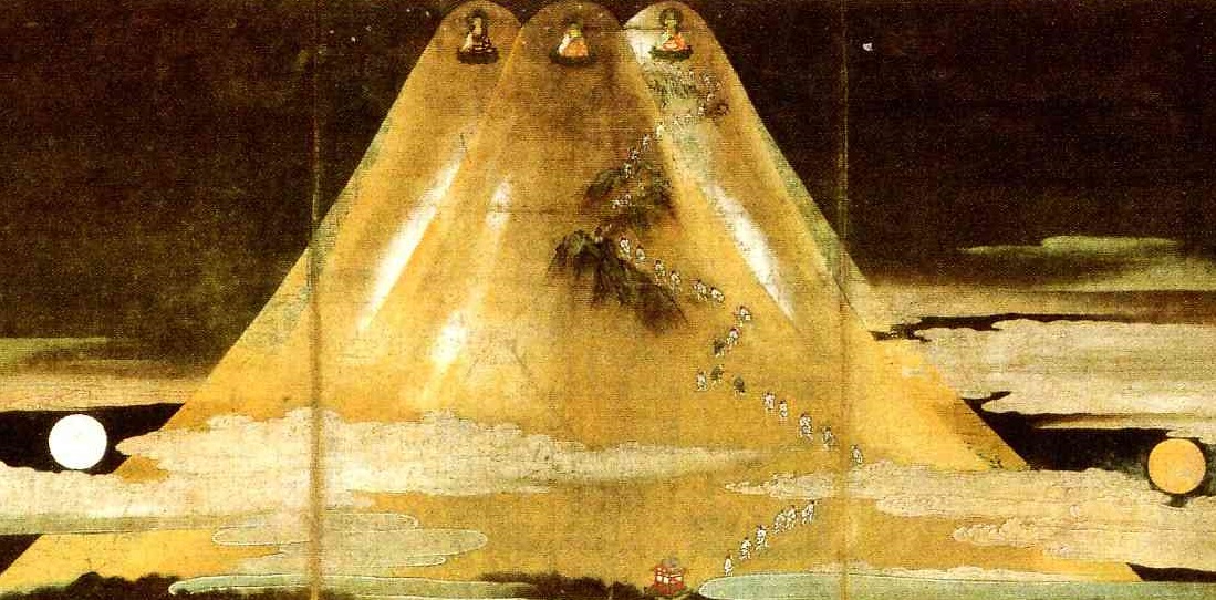 幻想絵画、空飛ぶ画家糸川裕志の富士山曼荼羅の一点、アクリル画 幻想