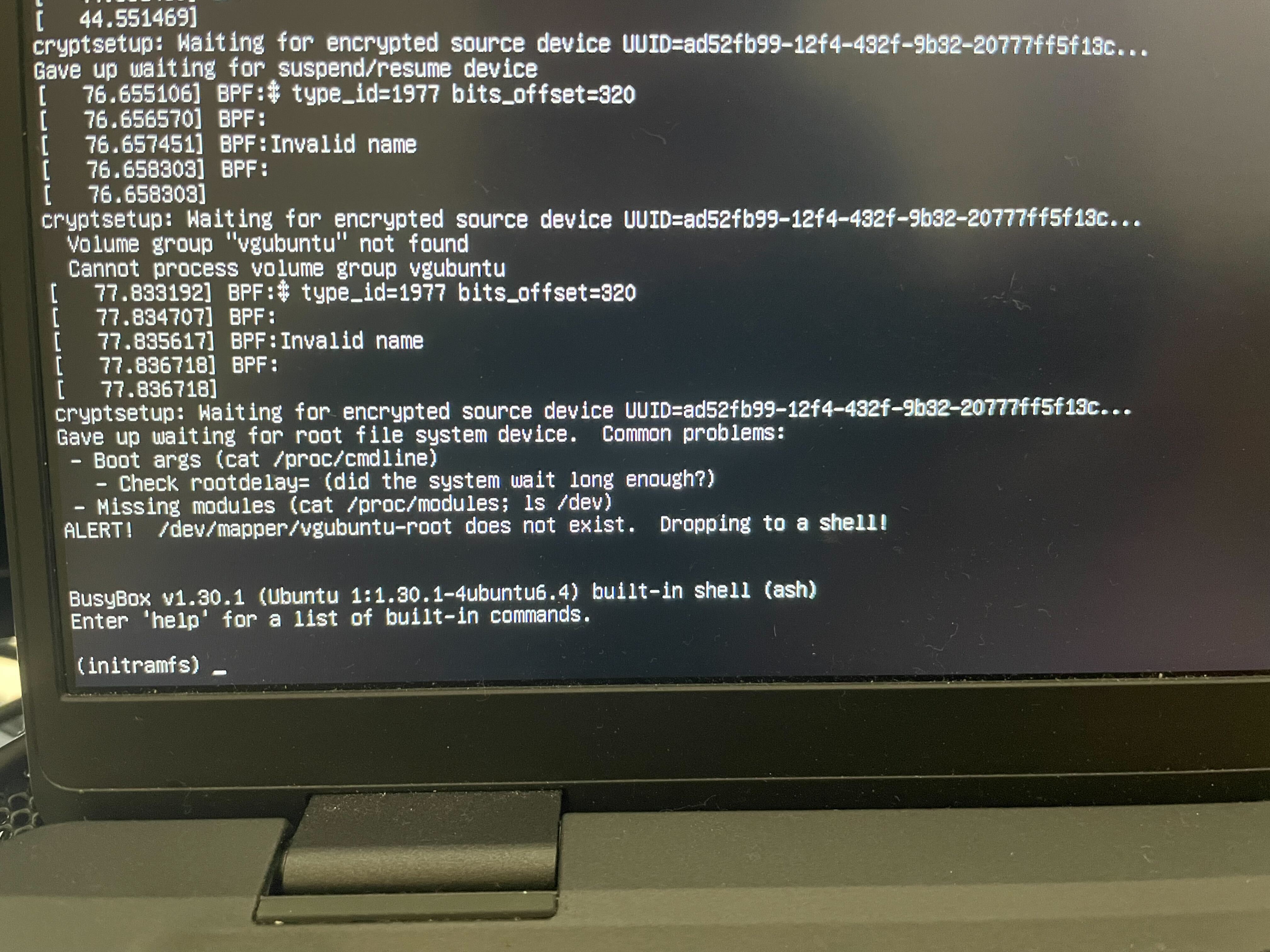 BUG :: Cannot unlock encrypted root after upgrading to Ubuntu