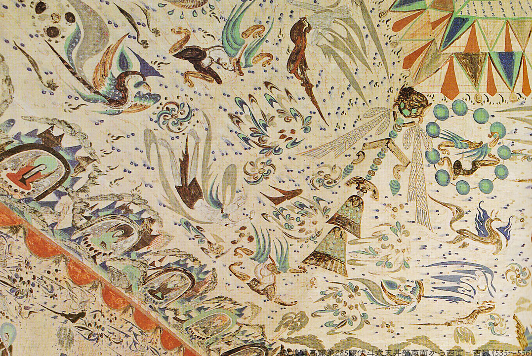 古民家整理品 中国唐時代敦煌莫高窟壁画 彩絵人物像 発掘