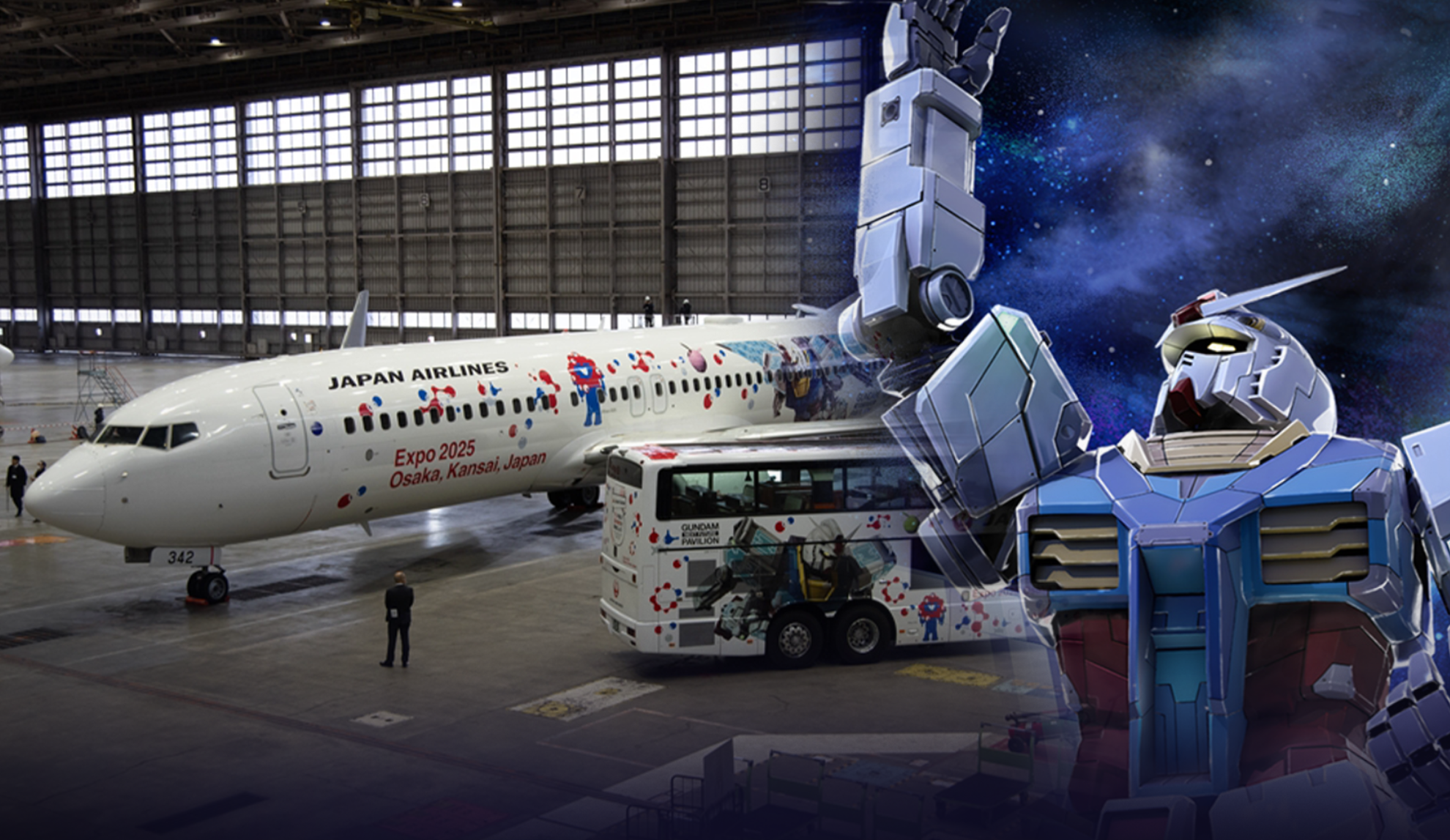 JAL Unveils Gundam Jet and Restaurant Bus for Osaka-Kansai Expo