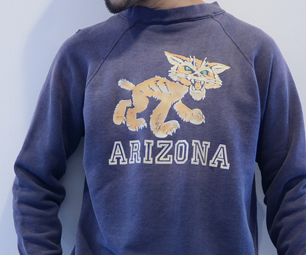 60年代ヴィンテージカレッジフロッキープリントスウェット茄子紺