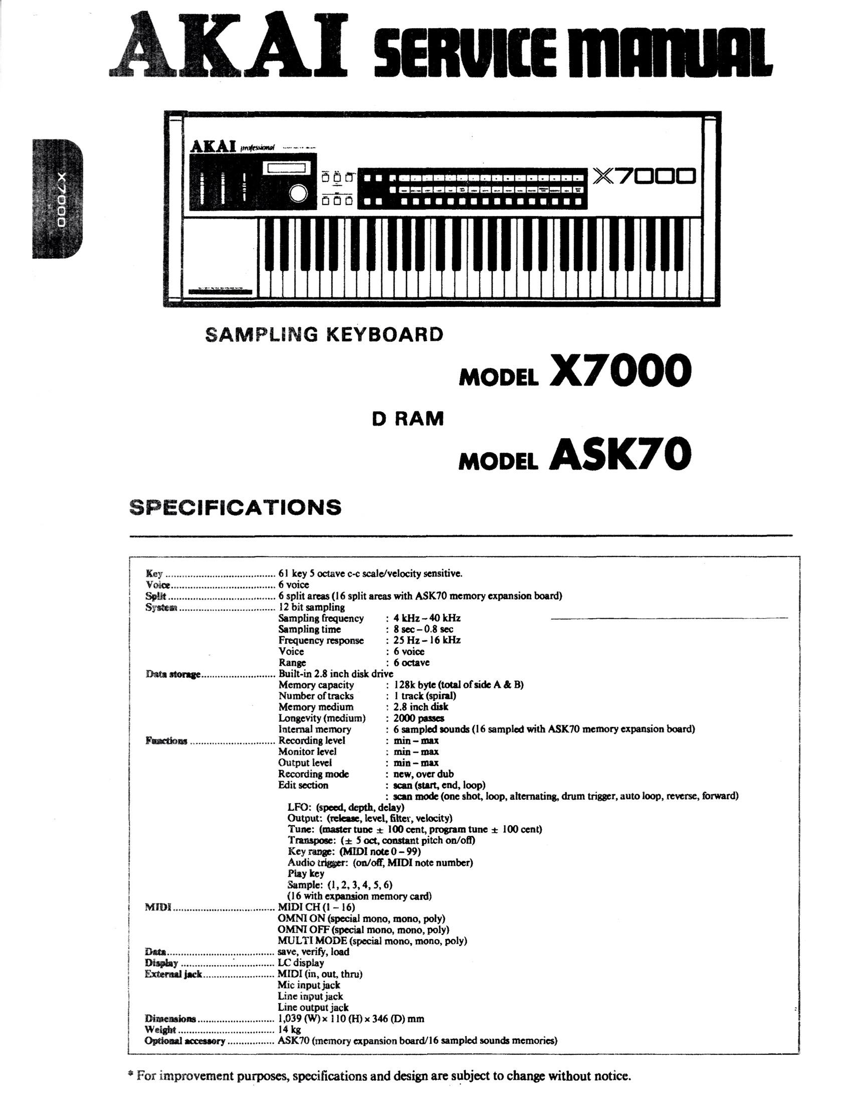 MATRIXSYNTH: Akai X7000 Service Manual