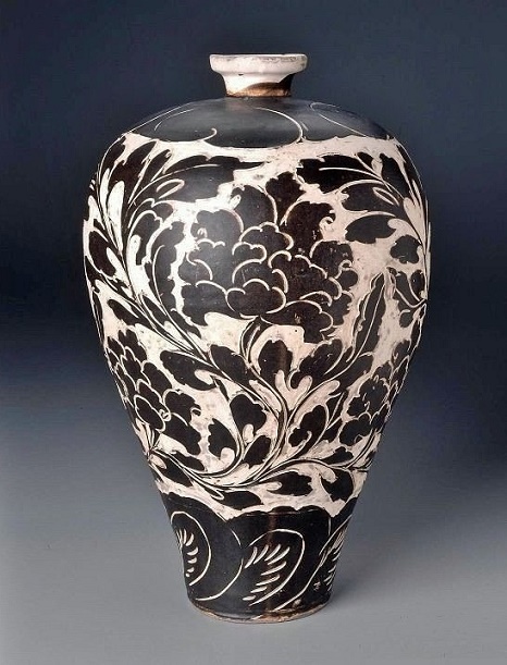No.6中国 骨董品 南宋 飴釉磁州窯 百合口牡丹紋瓶 。 No.6中国 骨董品