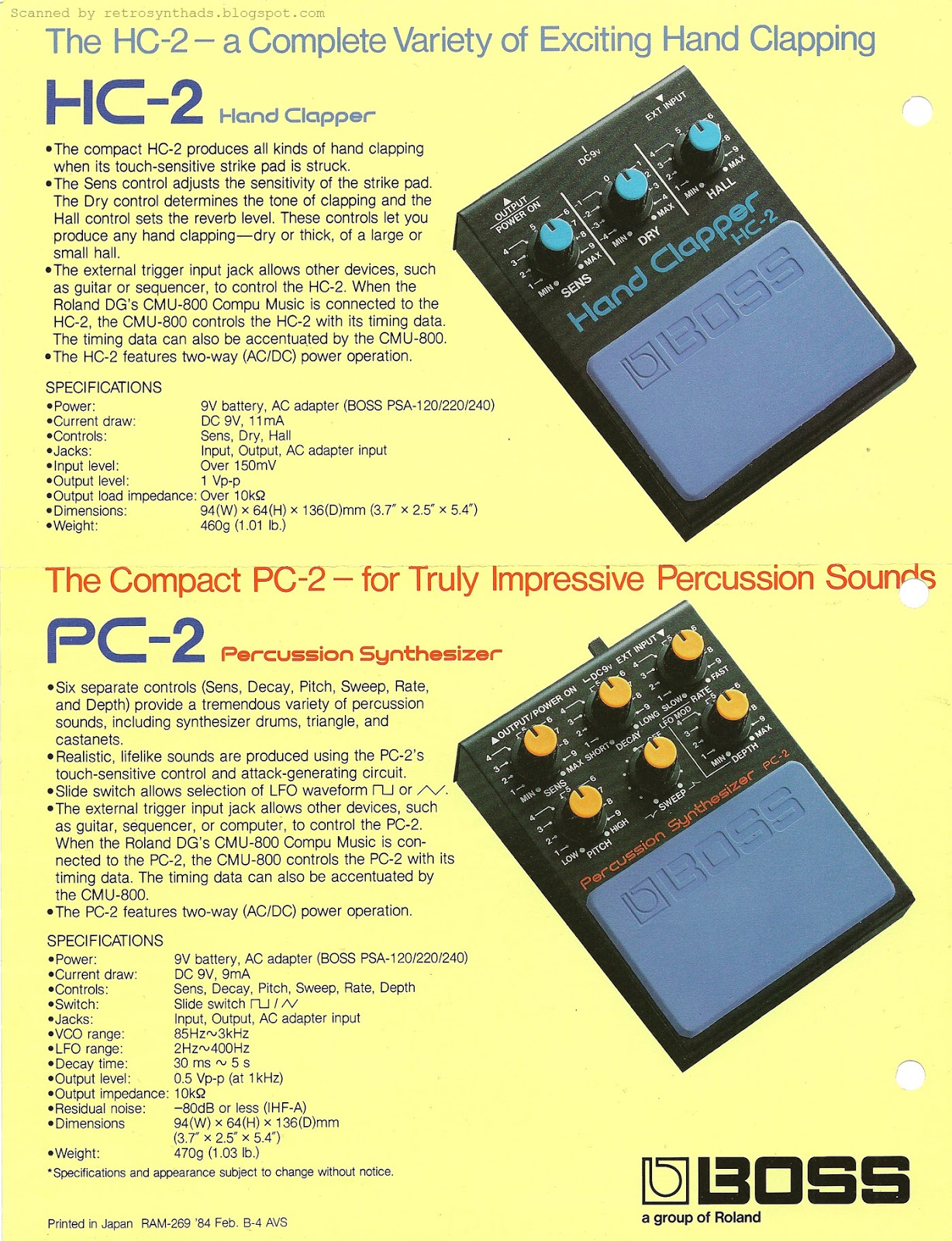 Retro Synth Ads: Boss HC-2 Hand Clapper / PC-2 Percussion