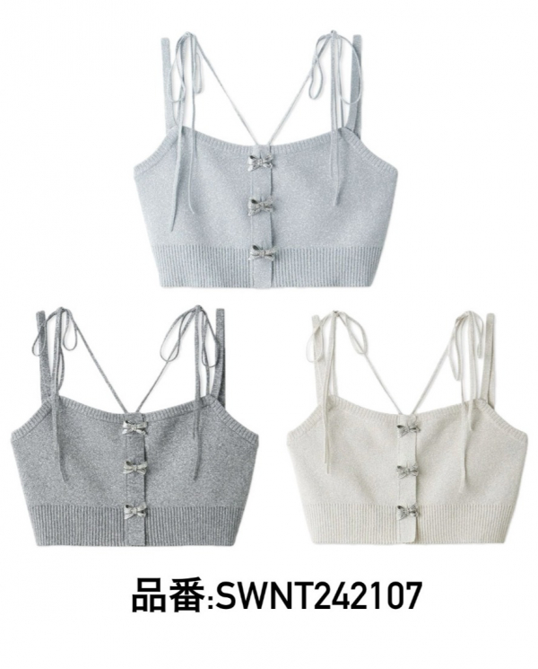 SNIDEL 🩷リボンビジューボタンビスチェ＆シアーカーディガン