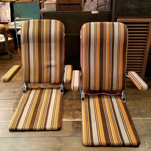 昭和レトロ ヴィンテージ・ストライプの折畳み座椅子 - [Sold Out]過去