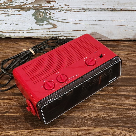 昭和レトロ ナショナルラジオ付きパタパタ時計（クロックラジオ