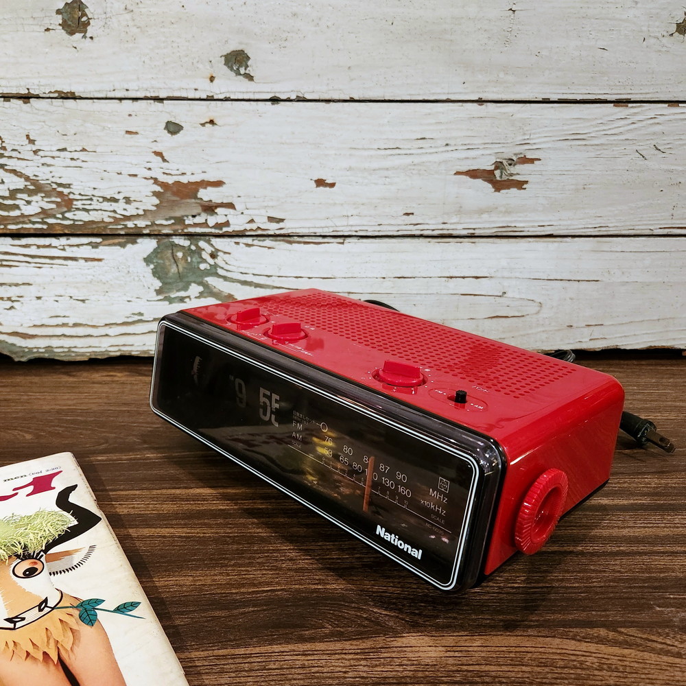 昭和レトロ ナショナルラジオ付きパタパタ時計（クロックラジオ
