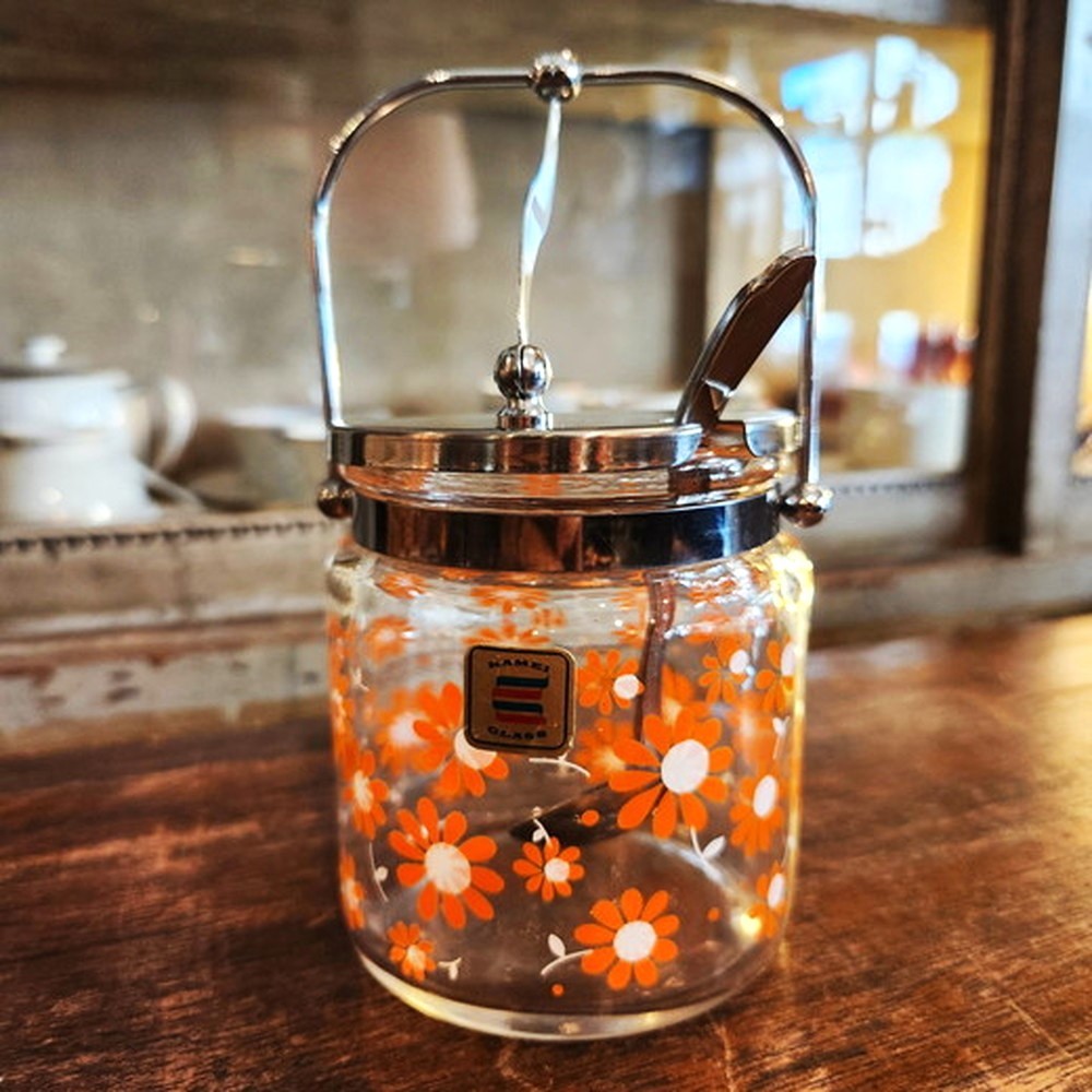 昭和レトロポップ 花柄のガラス製シュガーポット - [Sold Out]過去の