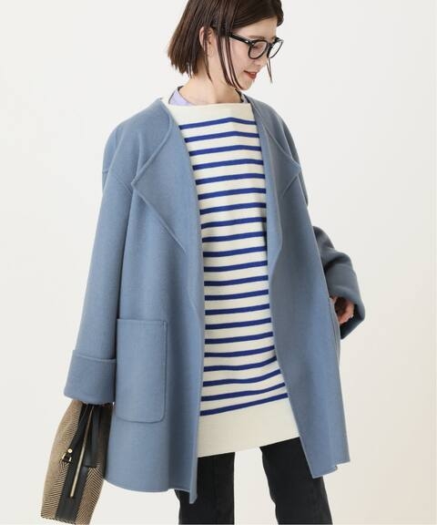 ウールVネックカラーリバーコート/ウールノーカラーミドル丈コートが