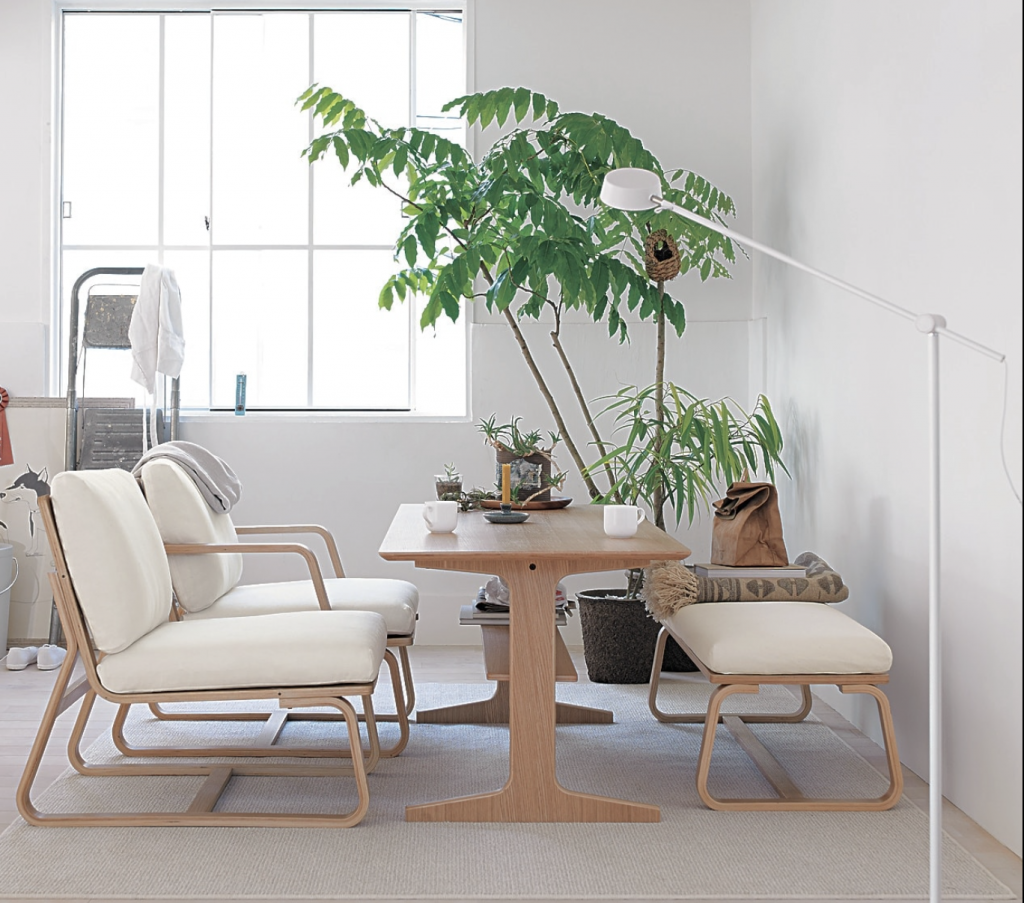 良品】MUJI無印 ダイニングソファチェアオーク材/リビングでもつかえる