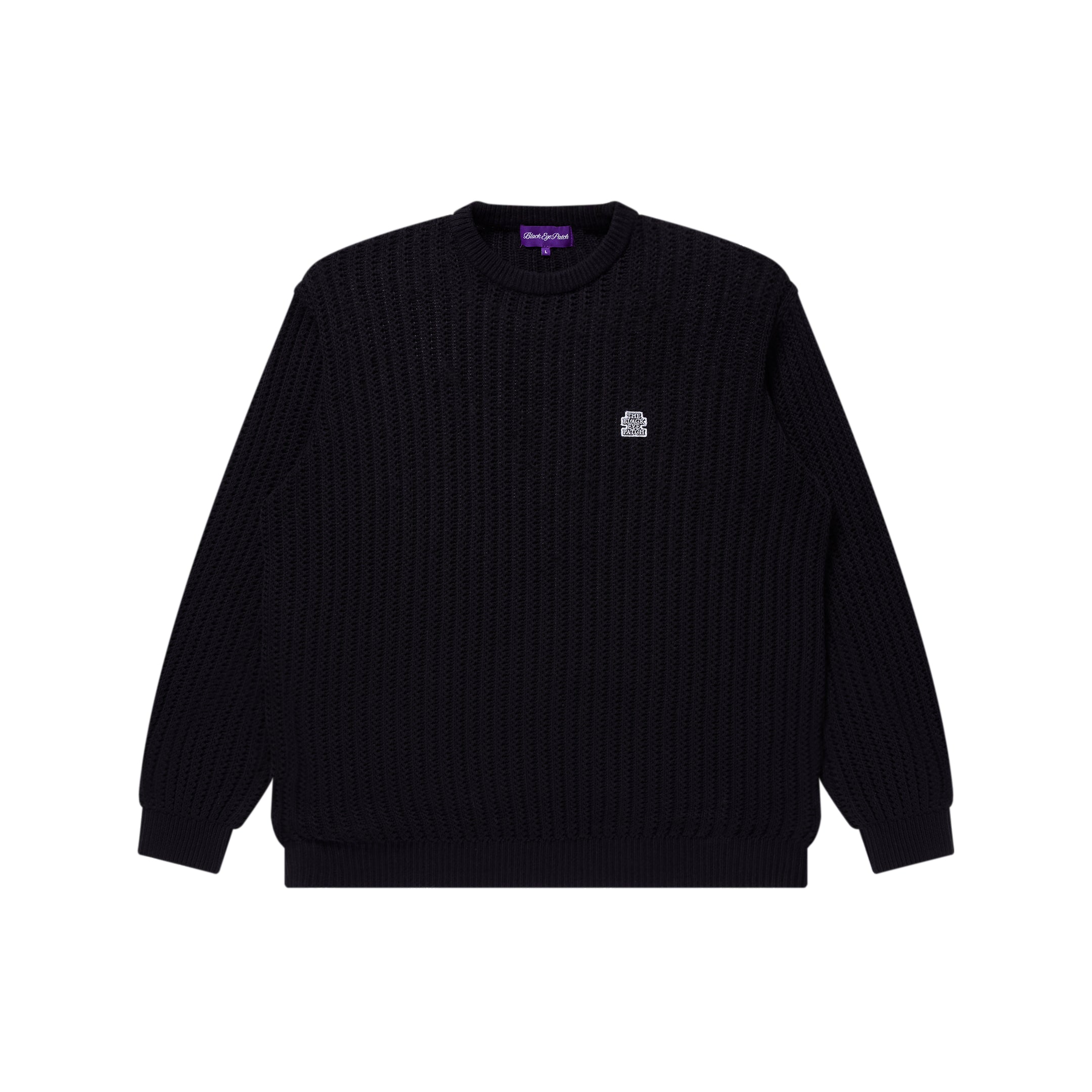OG LABEL WAFFLE KNITTED CREW BLACK – BlackEyePatch