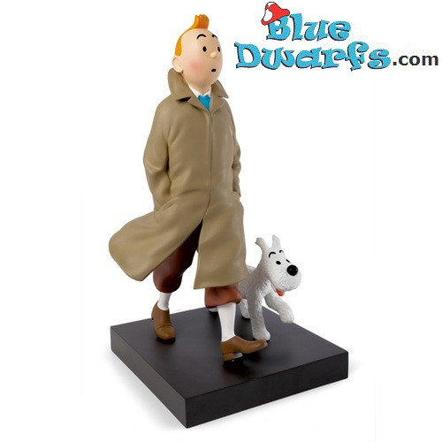 Tintin in raincoat with Snowy - Tintin resin figurines collection