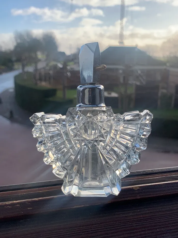 フランス 70s カットガラス 羽 クリアー 香水 空き瓶 パフュームボトル
