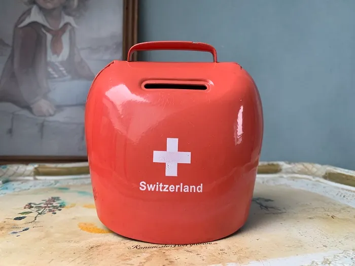 SOLDOUT-スイス 70s カウベル 貯金箱 ピギーバンク ピンク