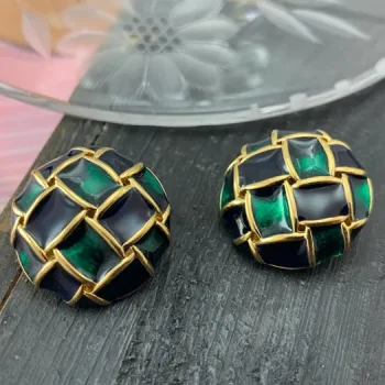 80s D'ORLAN ドーラン イヤリング ブラック グリーン ヴィンテージ