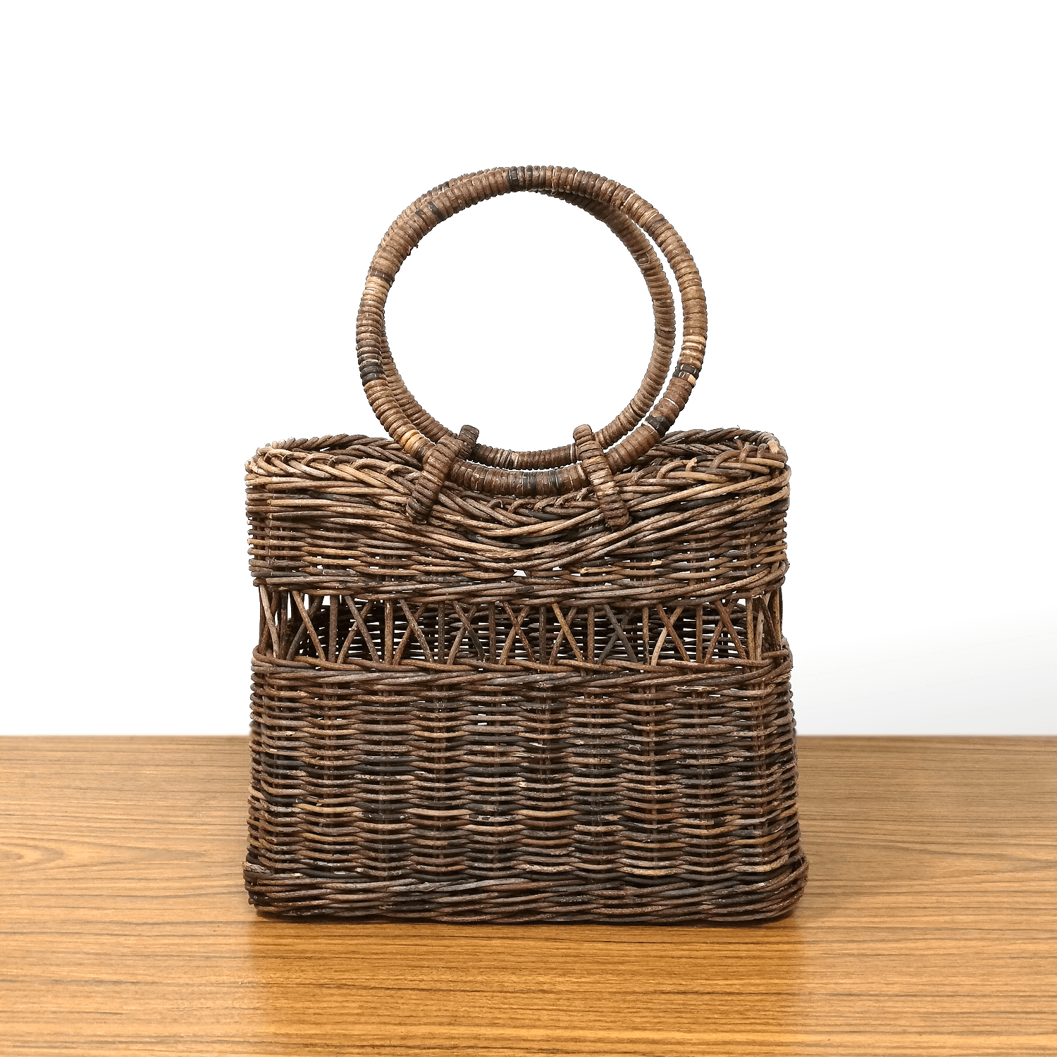 一点物｜あけび-かごバッグ｜矢来編み｜小サイズ｜四角底｜台形