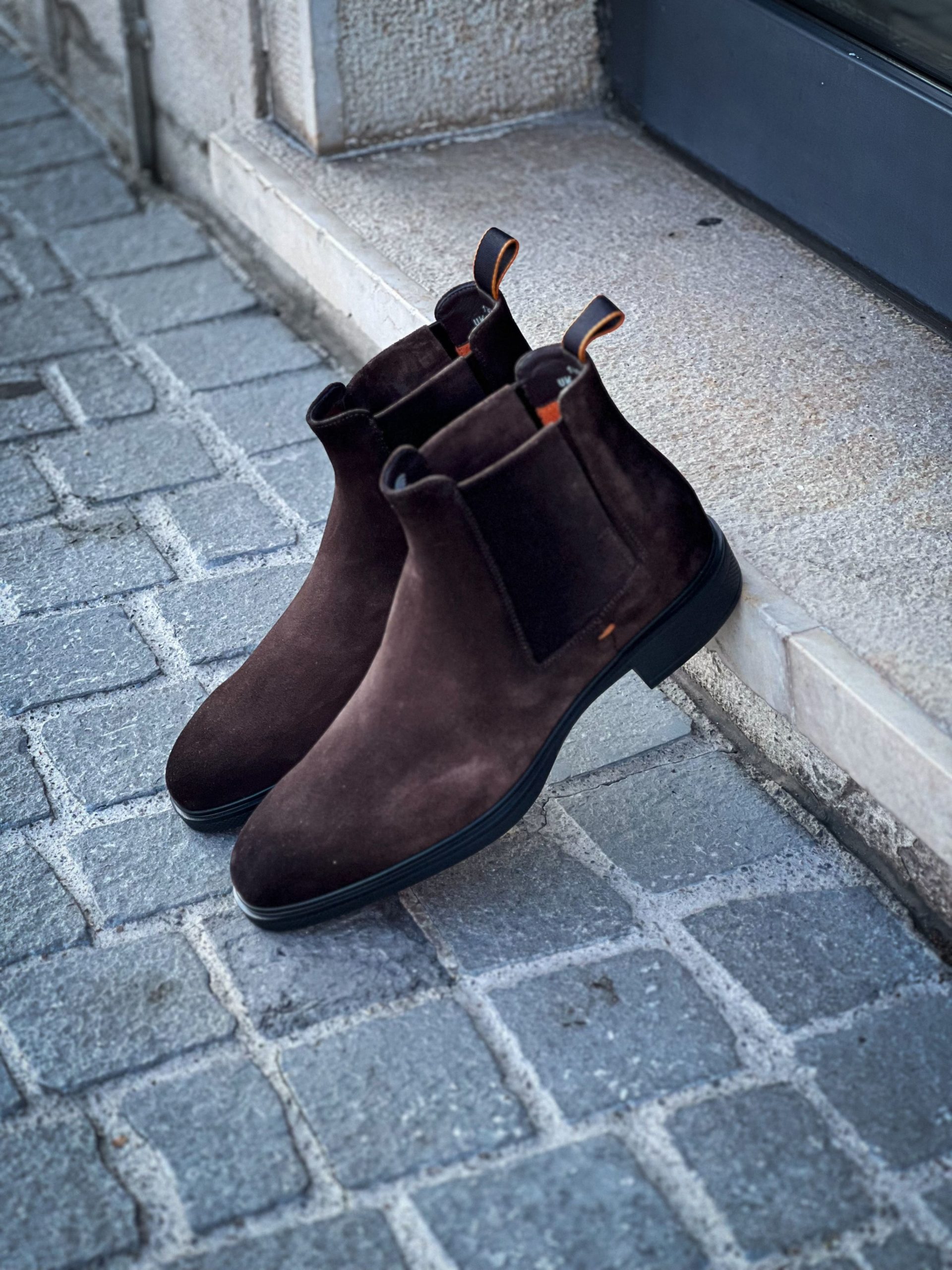 Santoni Chelsea Dark Brown Suede Light Rubber Sole • Brogue