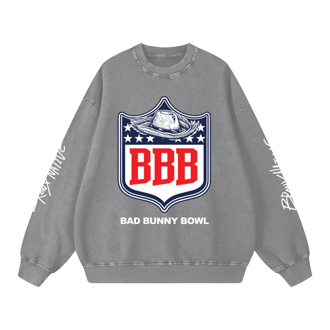 Bad Bunny Bowl Snow Washed Oversized Sweatshirt – Bronx Native Shop