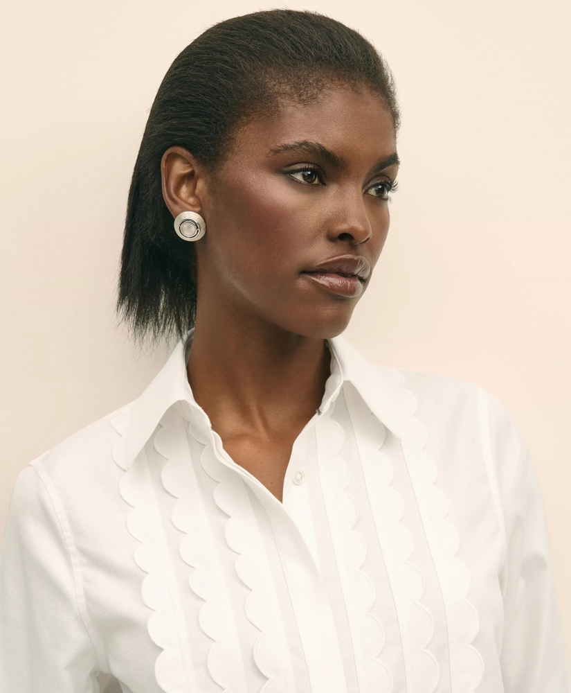 Women's Relaxed Supima Cotton-Blend Scallop Detail Shirt | Brooks