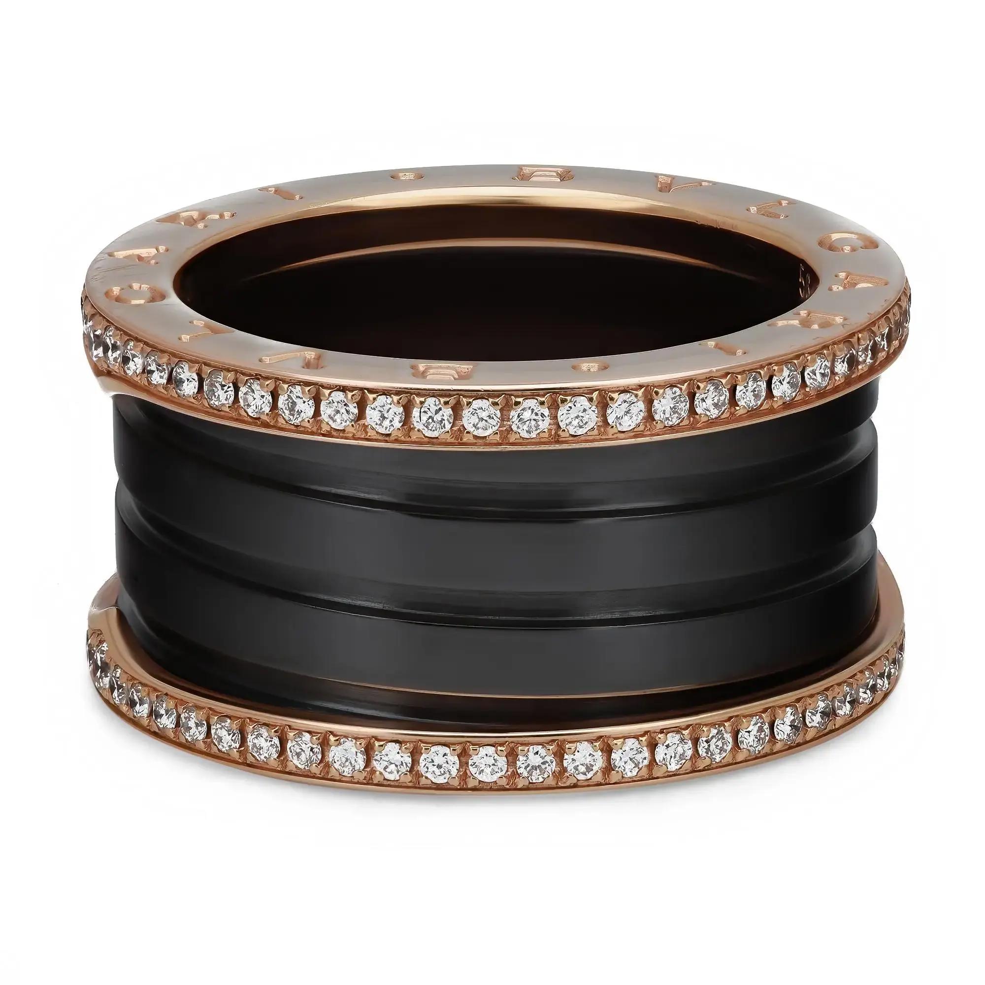 Bvlgari B.Zero1 Diamond Black Ceramic Four Band Ring 18K Rose Gold
