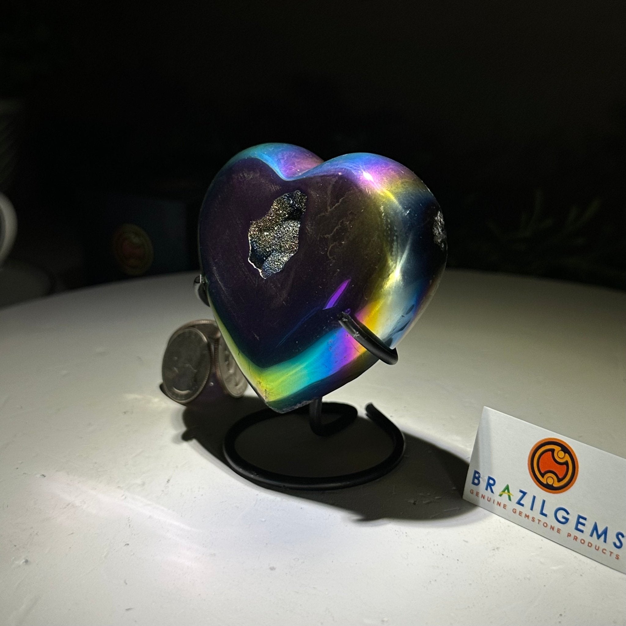 Rainbow Aura Quartz Heart For Sale by Brazil Gems® #5463RA-034