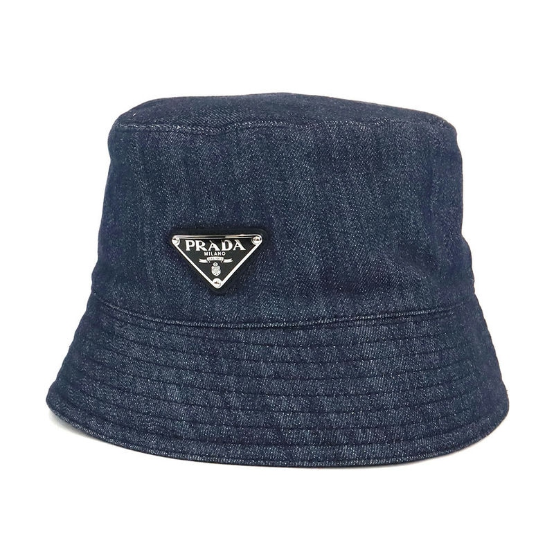 Brandol / PRADA プラダ 帽子 デニム 三角ロゴ バケットハット Lサイズ