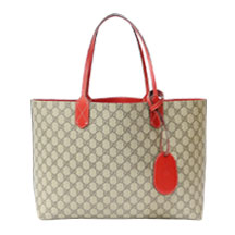 グッチ GGキャンバス トートバッグ 白×ベージュ レザー×キャンバス