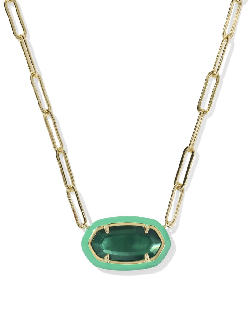 KENDRA SCOTT ELISA ENAMEL FRAME PAPERCLIP NECKLACE - GOLD EMERALD