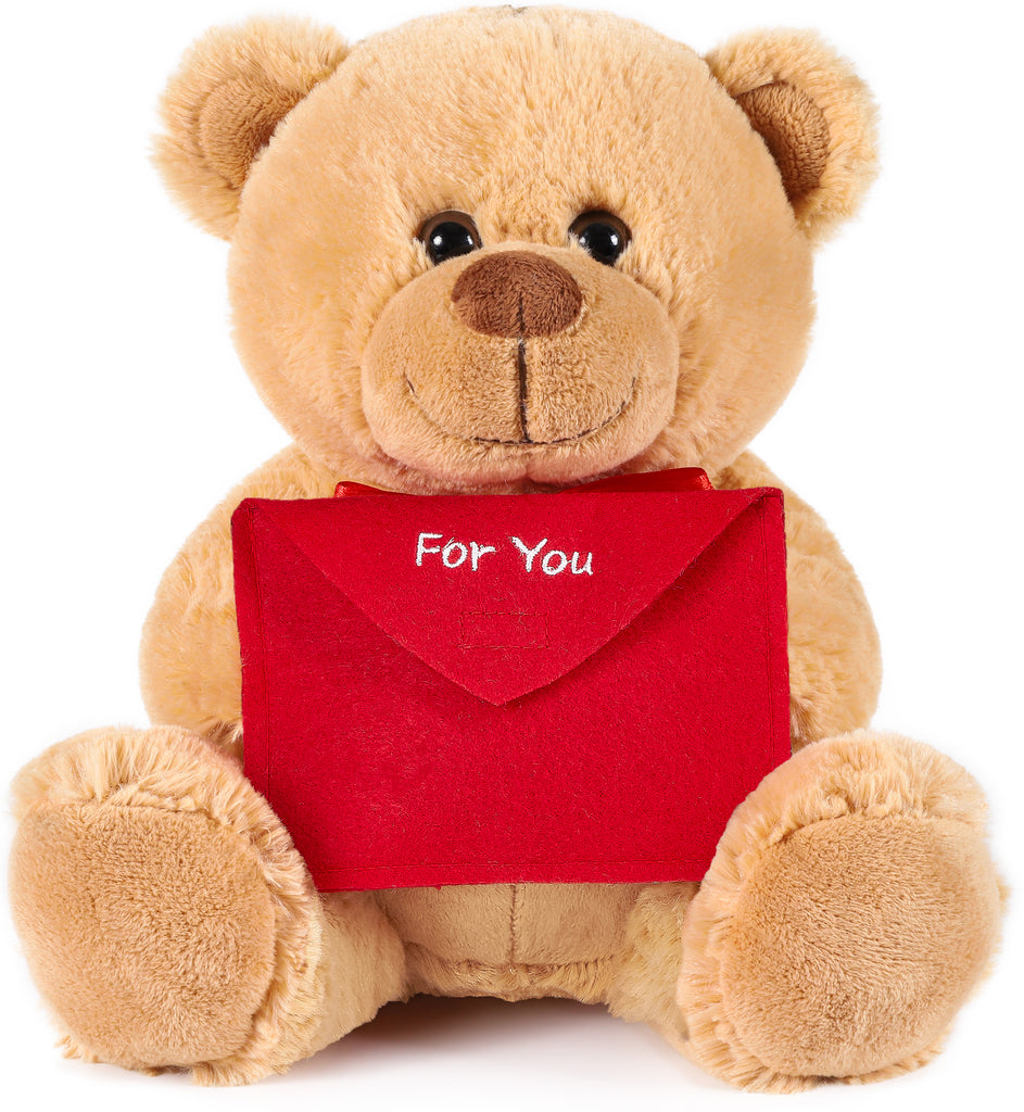 BRUBAKER Teddy Plush Bear with Red Envelope - For You - 9.84 Inches -